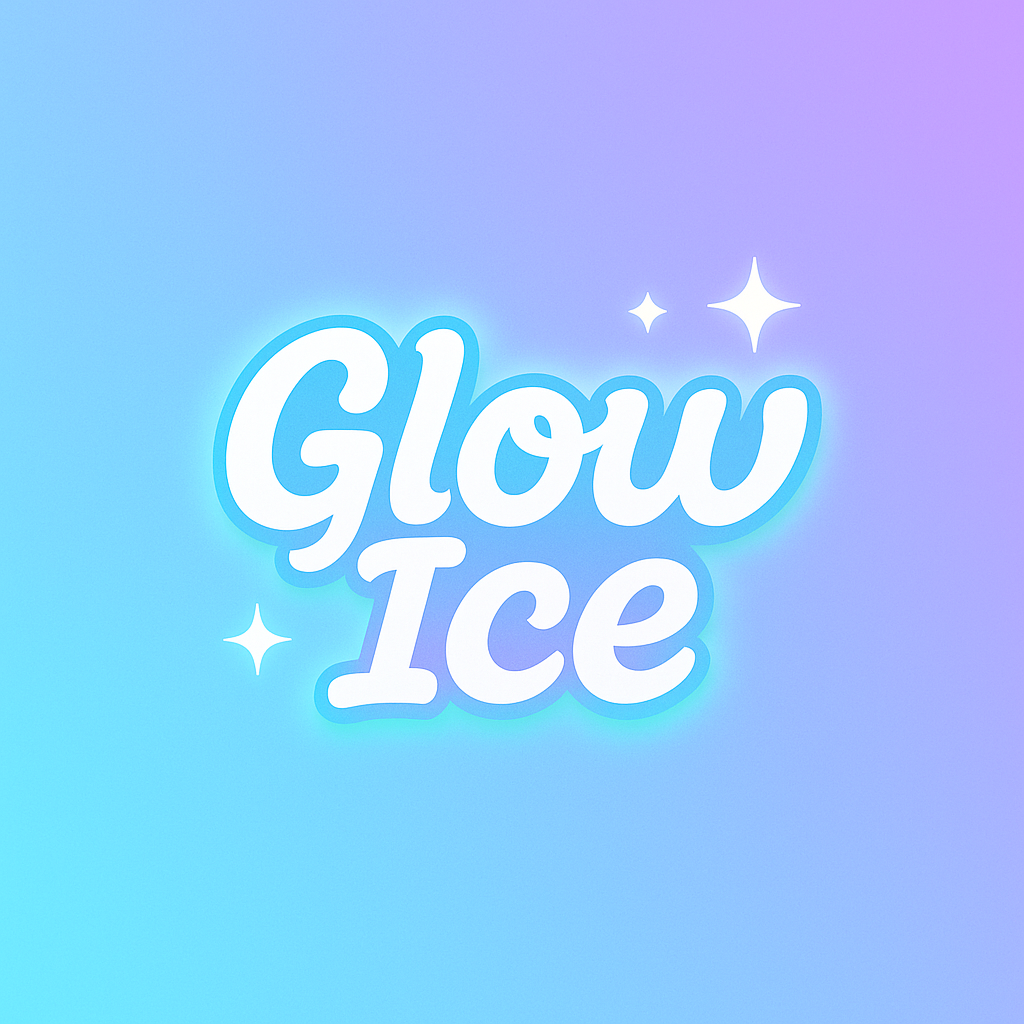 Glow Ice logo on a gradient blue and purple background